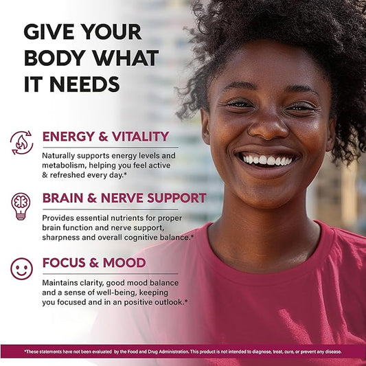 Vitamin B Complex for Men & Women - Made in USA - B-Complex: B1, B2, B3, B5, B6, B7, B8, B9, B12 with Vitamin C, Choline, Inositol - Energy, Brain & Heart Support Supplement, 120 Vegan Capsules