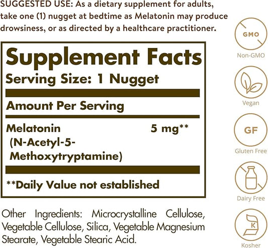 Solgar Melatonin 5 mg, 120 Nuggets 120 Servings