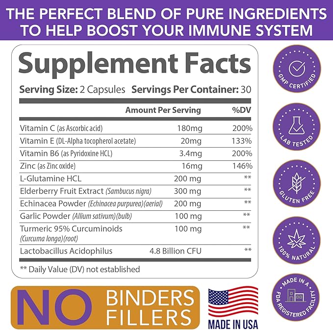 10 in 1 Natural Immune Support B6, Turmeric, 60 Count