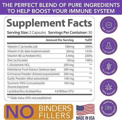 10 in 1 Natural Immune Support B6, Turmeric, 60 Count