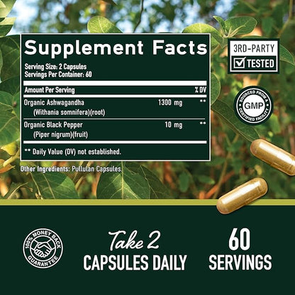 Ashwagandha Supplement 1300mg for Stress Resistance 120ct, 2-Month 2-Month Supply
