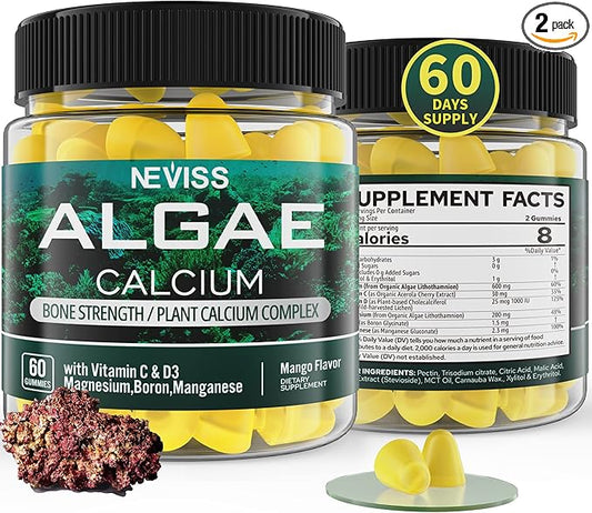 (2 Pack) Algae Calcium Gummies 600mg D3, C,