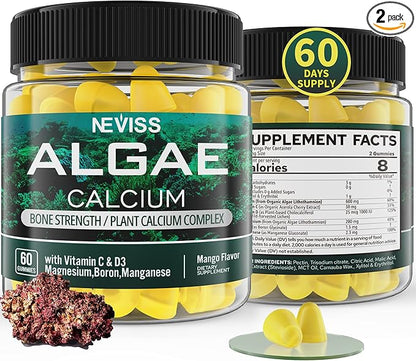 (2 Pack) Algae Calcium Gummies 600mg D3, C,