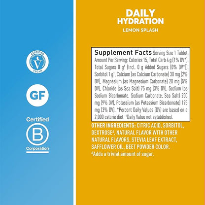 Nuun Hydration Daily, Wellness Electrolyte Tablets, Lemon Splash, No Sugar, 5 Essential Electrolytes for Hydration, Vegan, Gluten Free, 8 Pack (80 Servings)