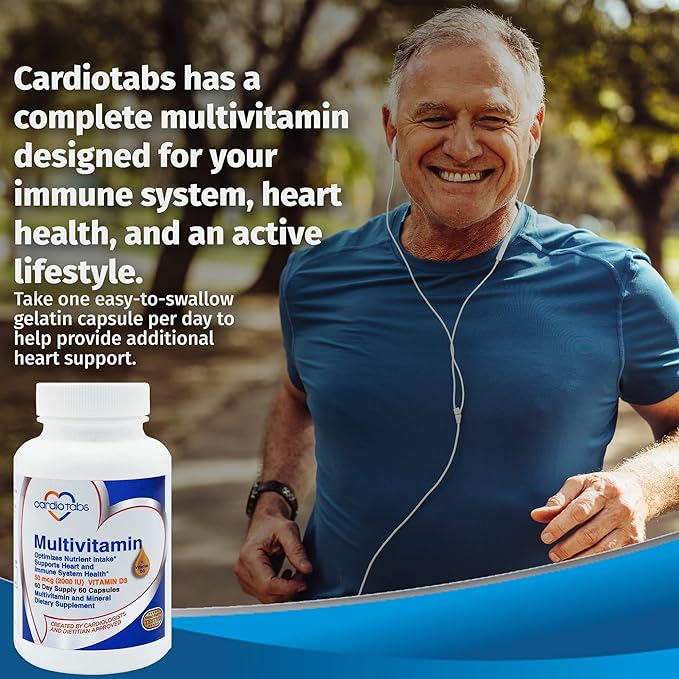 Multivitamin - Heart and Immunity Supplements 2000 IU D3, 60-Count 60-Count Bottle