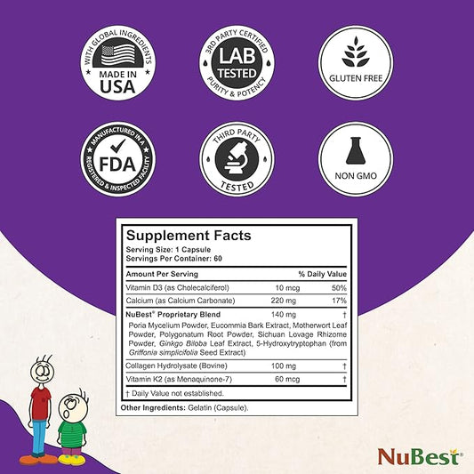 NuBest Tall 10+ - Premium Bone Strength Formula, Enhanced Immunity and Overall Health for Age 10+ - Who Drink Milk Daily with Calcium, Vitamin D3, Vitamin K2, and Multivitamins - 60 Capsules