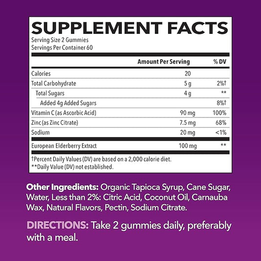 Sambucus Elderberry Gummies for Adults - Immune Support Gummies with Elderberry, Vitamin C and Zinc - Sambucus Elderberry Immune Support with Elderberry Extract - 2 Month Supply Berry-Flavored Gummies