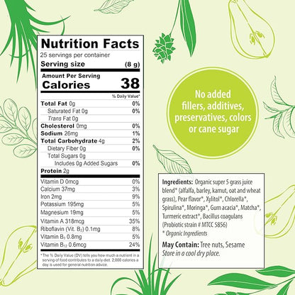 Organic Traditions Super Greens Powder Superfood with Turmeric, Pear Flavored Organic Greens Superfood Powder, 200g / 7oz Bag