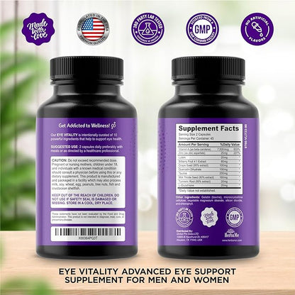 Eye Vitamins Supplement with Lutein, Bilberry, 90 Capsules,