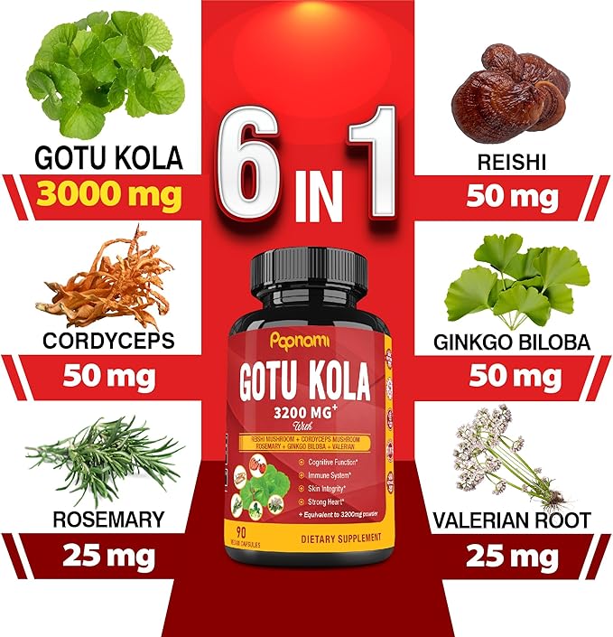 Organic Gotu Kola Extract Capsules 3200Mg with 90 Counts 3 Months