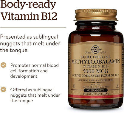 Solgar Methylcobalamin Vitamin B12 5000 mcg Nuggets B12 Form, 60 Count