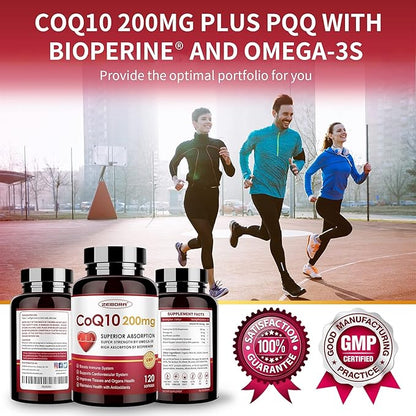 CoQ10-200mg-Softgels with PQQ, BioPerine & Omega-3, 120 Servings Q10(Ubiquinone) Supplement
