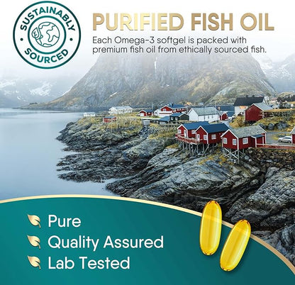 Triple Strength Omega 3 Fish Oil 2400 mg Omega-3 Supplements, 120 Softgels