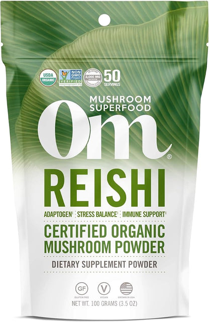 OM MUSHROOM SUPERFOOD Reishi Organic Mushroom Powder, 3.5 Ounce, 50 Servings, Adaptogen, Stress & Immune Support, Superfood Mushroom Supplement