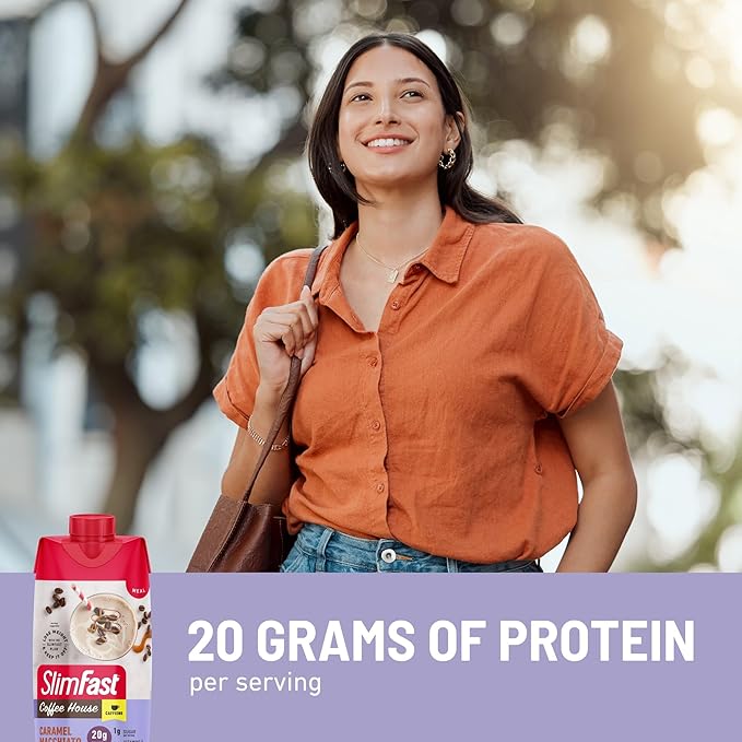 SlimFast Protein Shake with Caffeine, Caramel 20g Protein, 24 Vitamins 12)