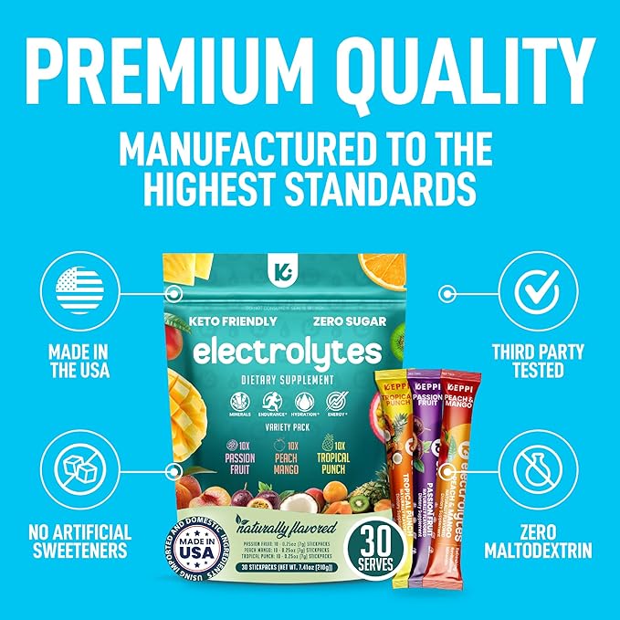 Keppi Exotic Electrolytes Powder Packets – 30 Sugar Free Hydration Packets, Keto-Friendly Hydration Packets Perfect for Travel, Gym, and Everyday Refreshment