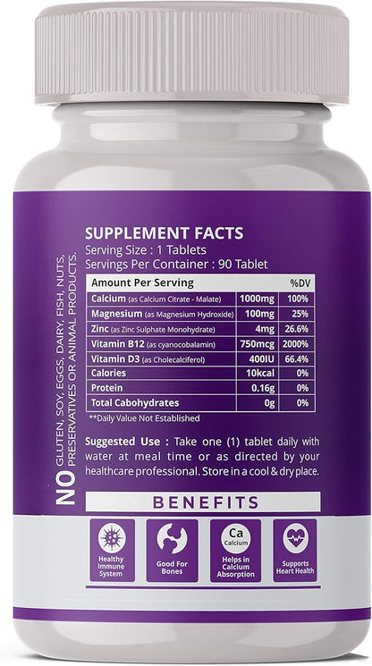 Hoag's Calcium, Magnesium, Zinc with Vitamin D3 and B12 for 90 Vegetarian