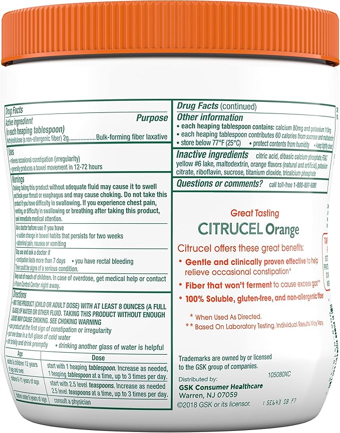 Citrucel Fiber Powder for Occasional Constipation 16 Ounces