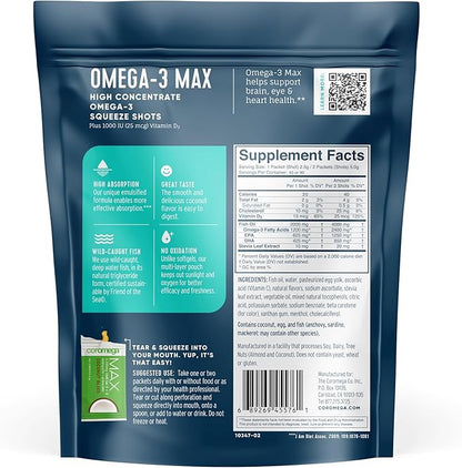 Coromega MAX High Concentrate Omega 3 2400mg Omega-3s Omega-3s with 3X Better 90 Single