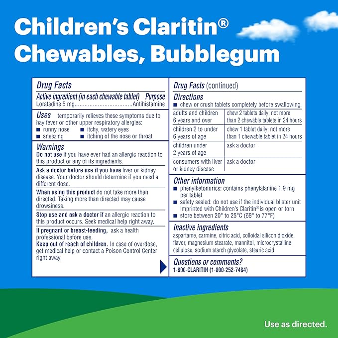 Claritin Children’s Chewables, 24-Hour Non-drowsy Kids 40 antihistamine