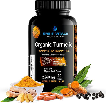 Organic Turmeric Curcumin with Black Pepper 2250mg, 95% 95% Standardized 90 Vegan