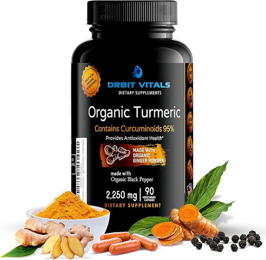 Organic Turmeric Curcumin with Black Pepper 2250mg, 95% 95% Standardized 90 Vegan
