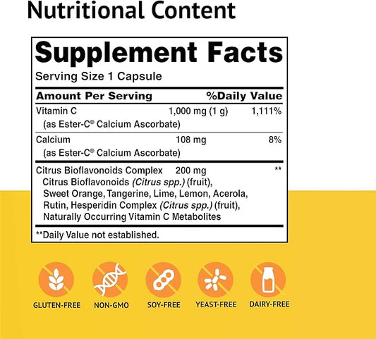 American Health Ester-C With Citrus Bioflavonoids Capsules 24-Hour Immune 1000 mg, 90 Count, 90 Servings