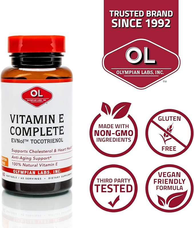 Olympian Labs Vitamin E Complete Tocomin, 200IU 60 60 Softgels, 60 Servings