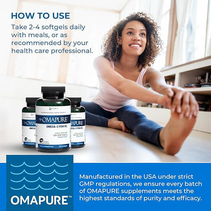 Pharmaceutical Grade Omega-3 Fish Oil Supplement (1 Bottle, 120 softgels) 2600 mg Omega-3 Fatty 5-Star Certified