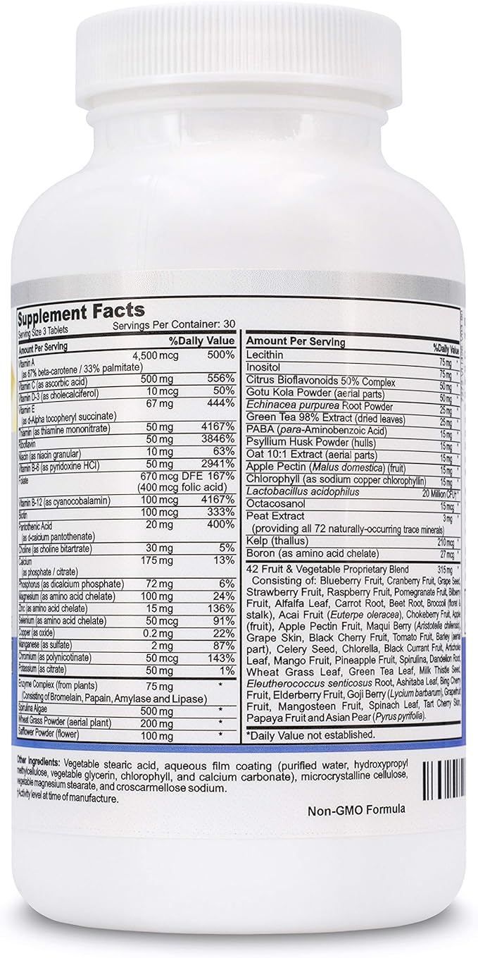 Vegan Whole Food Multivitamin & Mineral B1 B2 B2 B6 B6 B12 B12 C D3 E 110 Super 90 Tablets