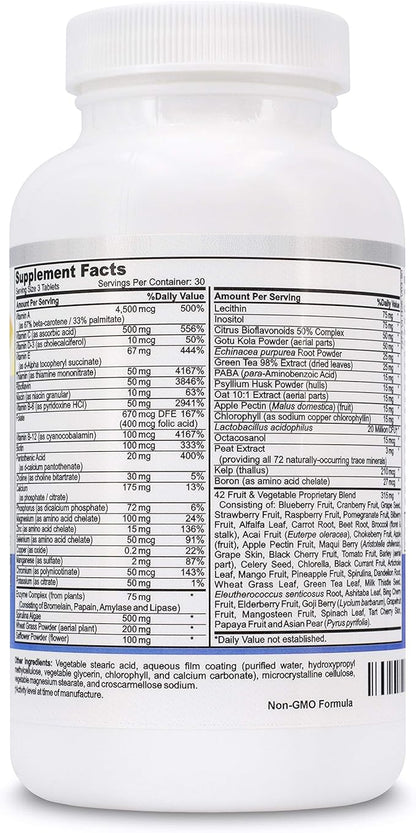 Vegan Whole Food Multivitamin & Mineral B1 B2 B2 B6 B6 B12 B12 C D3 E 110 Super 90 Tablets