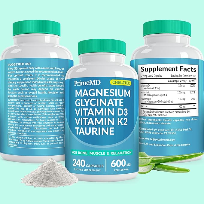 4-in-1 Chelated Magnesium Glycinate 500mg D3 K2 K2 Magnesium (240ct)