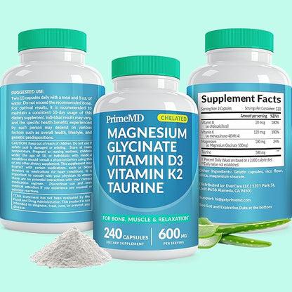 4-in-1 Chelated Magnesium Glycinate 500mg D3 K2 K2 Magnesium (240ct)