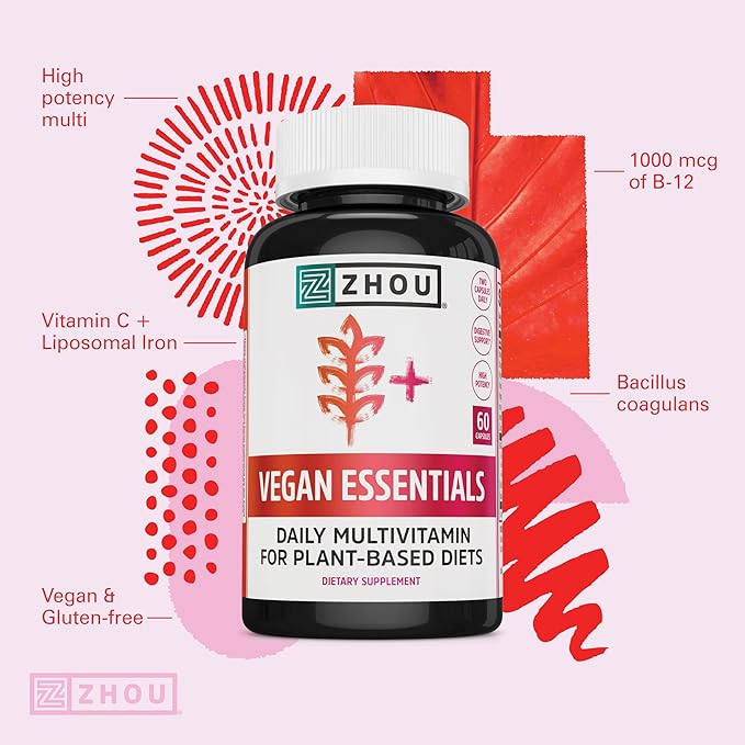 Zhou Vegan Essentials Multivitamin Supplement, B 60 Veg