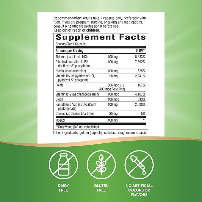 Nature's Way B-100 Complex, Supports Cellular 8 B-Vitamins, 60 Capsules