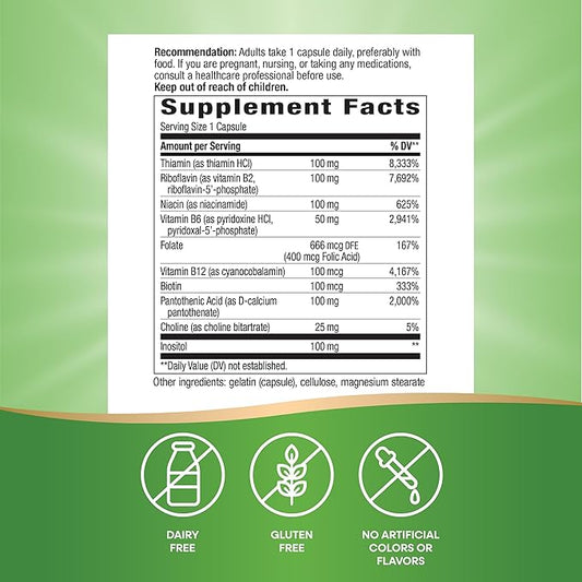 Nature's Way B-100 Complex, Supports Cellular 8 B-Vitamins, 60 Capsules