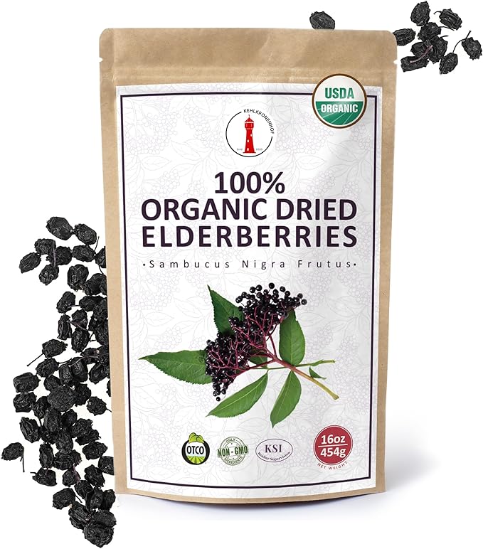 100% Certified Organic Dried Elderberries 1 lb