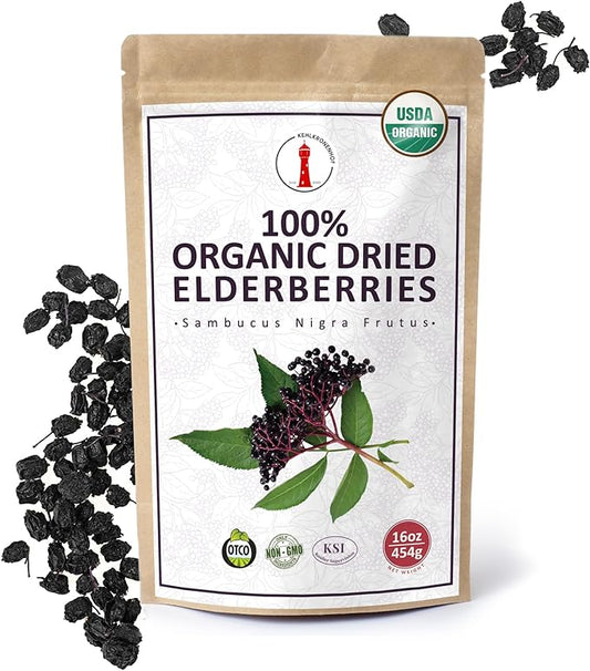 100% Certified Organic Dried Elderberries 1 lb