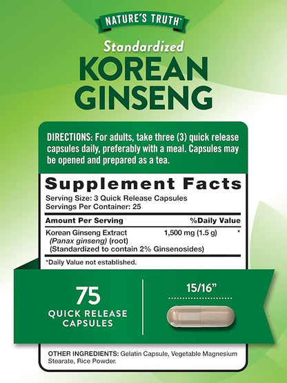 Nature's Truth Korean Ginseng Capsules 75 Count