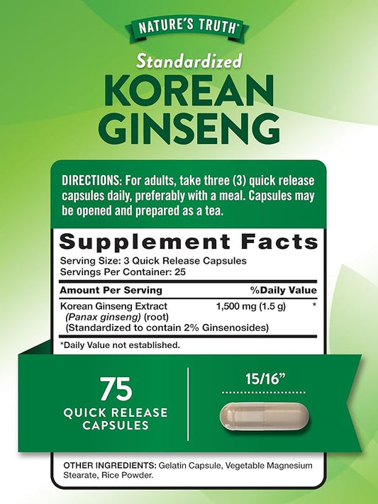 Nature's Truth Korean Ginseng Capsules 75 Count