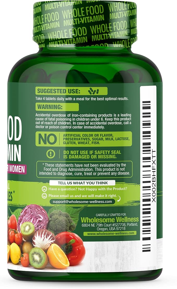 Whole Food Multivitamin for Women - Natural Multi Vitamins, Minerals, Organic Extracts - 120 Tablets