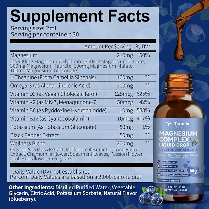 21 in 1 Magnesium Glycinate Complex D3,K2,B6 & B12 Plus Omega-3 Sea Flavor,2 Fl