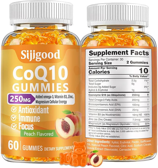 CoQ10 Gummies 250mg, Plus Omega-3, Vitamin B3 & Q10 Supplements 60 Count