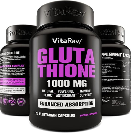 1000mg Glutathione for Immune Support 100mg Absorption 120 Vegetarian