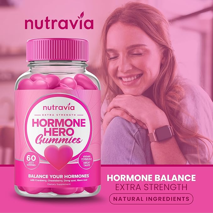 Hormone Balance For Women Gummies + PMS Relief Supplement - Supports Mood Swings, Clear Skin, Reduced Cramps and Bloating - Hormonal PMS Gummies PCOS Vitamin with Cranberry, Dong Quai (60 Gummies)