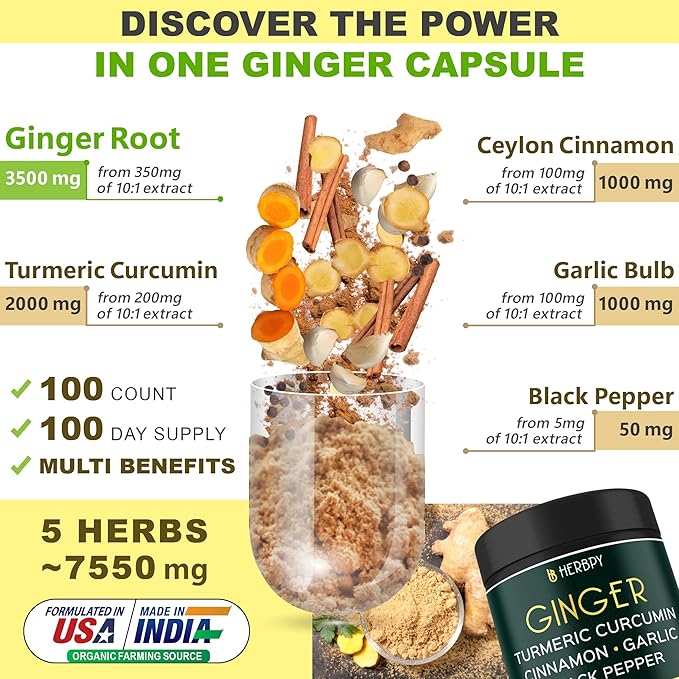 5in1 Ginger Supplement 7550mg with Ceylon 100 Vegan