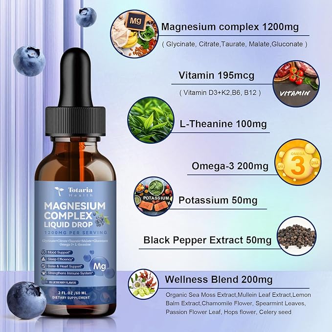 21 in 1 Magnesium Glycinate Complex D3,K2,B6 & B12 Plus Omega-3 Sea Flavor,2 Fl