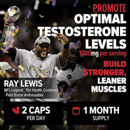 10X Health Alpha Testosterone Support - Muscle Builder & Testosterone Booster for Men with Tongkat Ali 1000mg, Muscle-enhancing Libido Booster & Testosterone Supplement for Men (60 Capsules, 2x Daily)