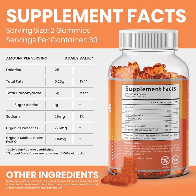 Omega 3 Gummies with Omegas 6, 7, 9, 9, DHA
