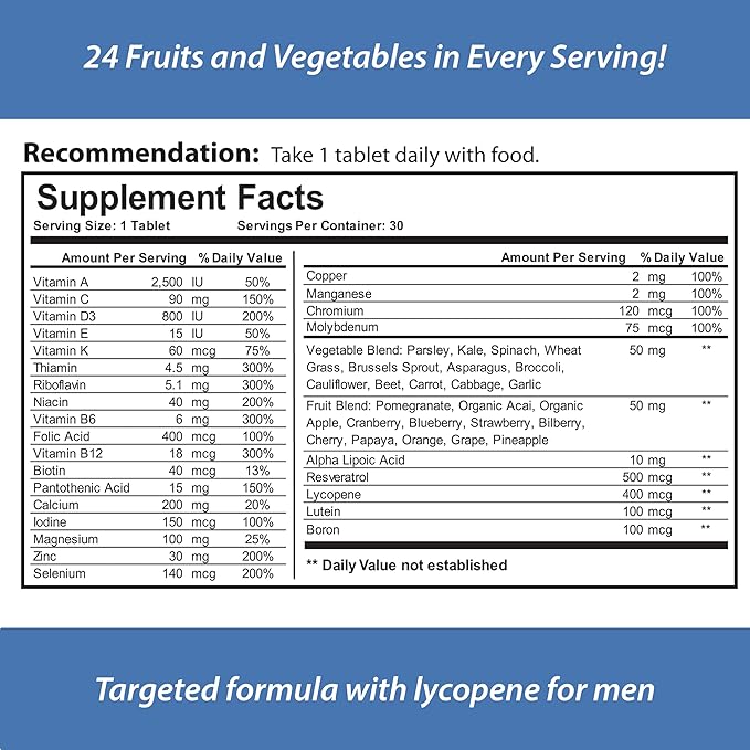 for Men, All Natural, Multivitamin, Multimineral, 24 Fruits 1 Month